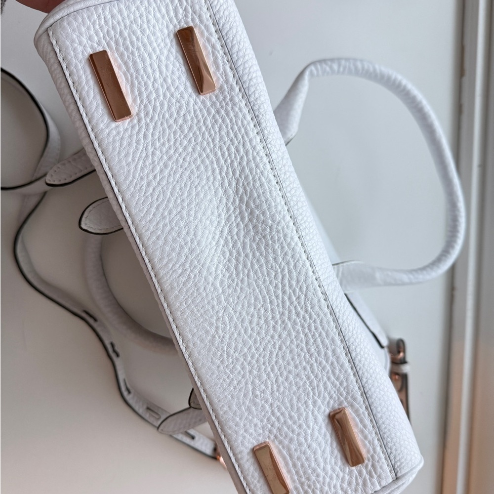 Rebecca Minkoff Belay Satchel White Pebbled Leather Rose Gold Crossbody - Picture 4 of 9